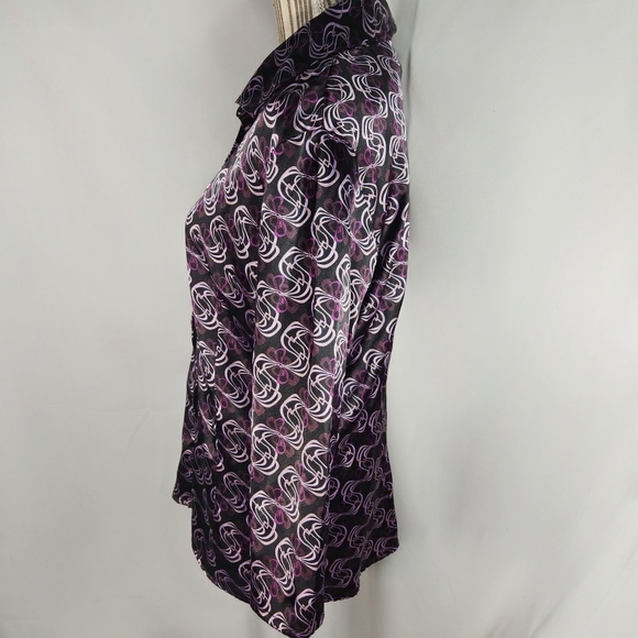 D. J. Summers Purple Satin 3/4 Sleeve Button Down Top Size Medium - Picture 4 of 9